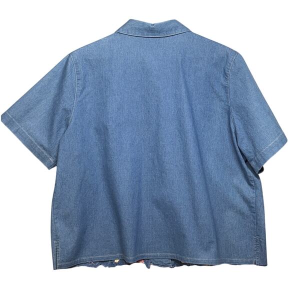 Napa Valley Vintage Floral Embroidered Denim Button Up Short Sleeve Blouse XL - Picture 4 of 6